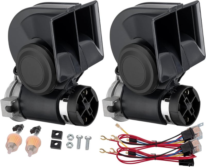AOLIHAN Pack of 2 Car Horn,Train Horns for Truck,Super High Pitched Train Horn for Car, Waterproof Snail Horns for Motorcycles, Cars, Trucks,Trains and Ships - Image 1